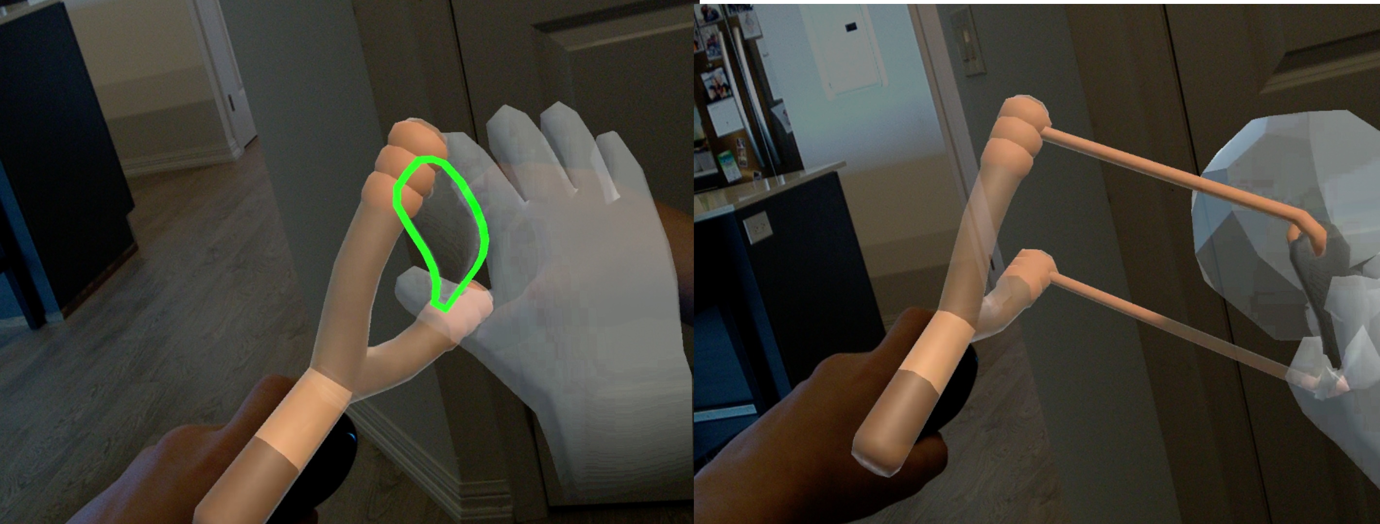Hand tracking is used on the other hand if only one controller is used, to allow for grabbing Entities in play mode