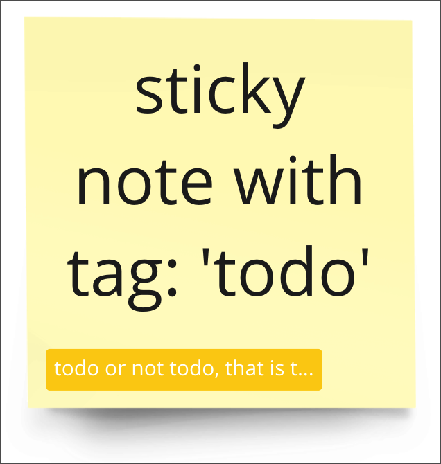 A tag attached to a sticky note.