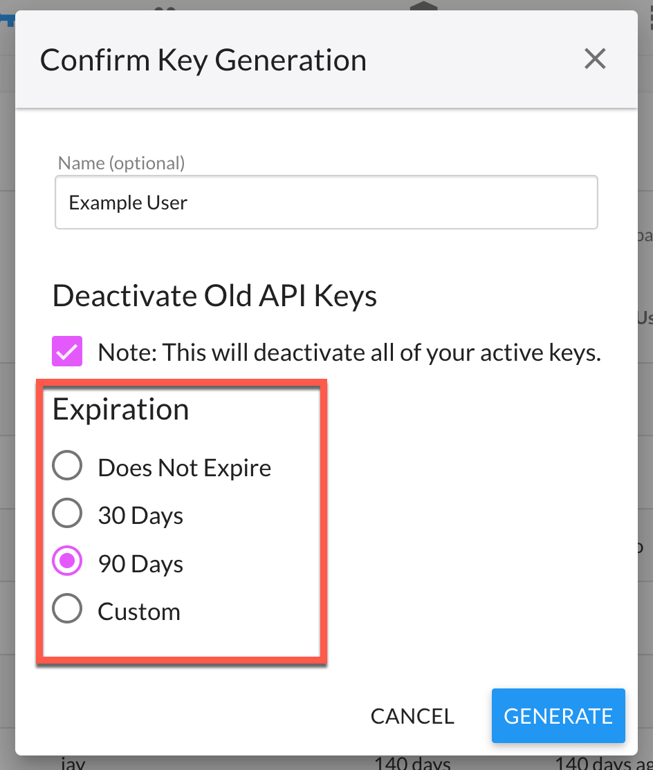 API Key - Expiration Value Example