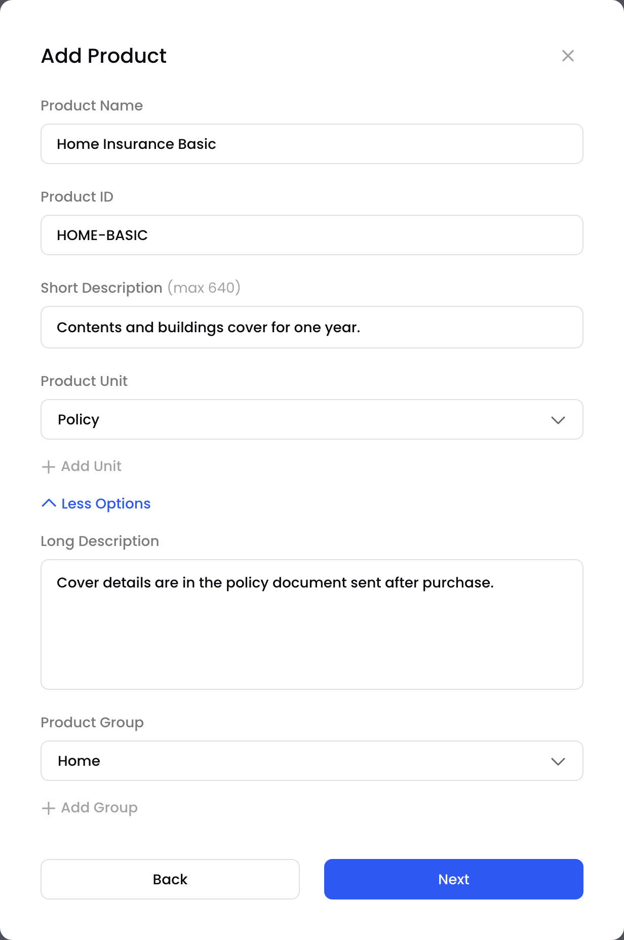 Product details in Add Product