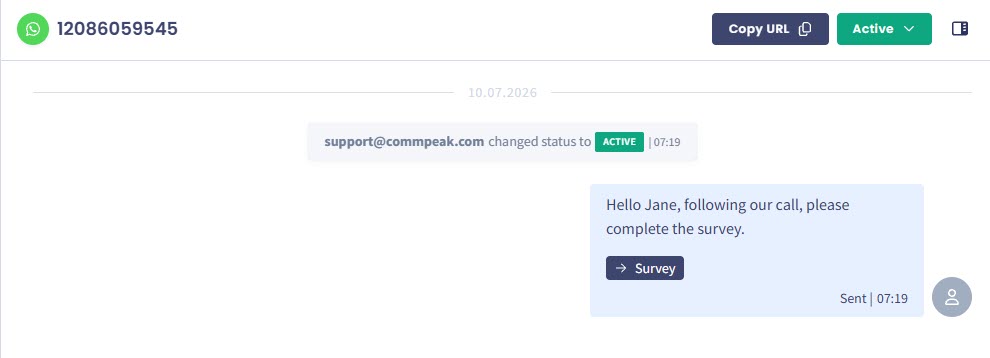 Screenshot of the message sent