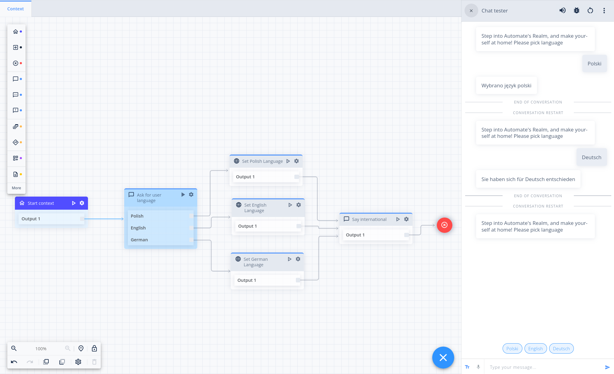 Simple flow with language selection