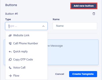 Screenshot of button type selection