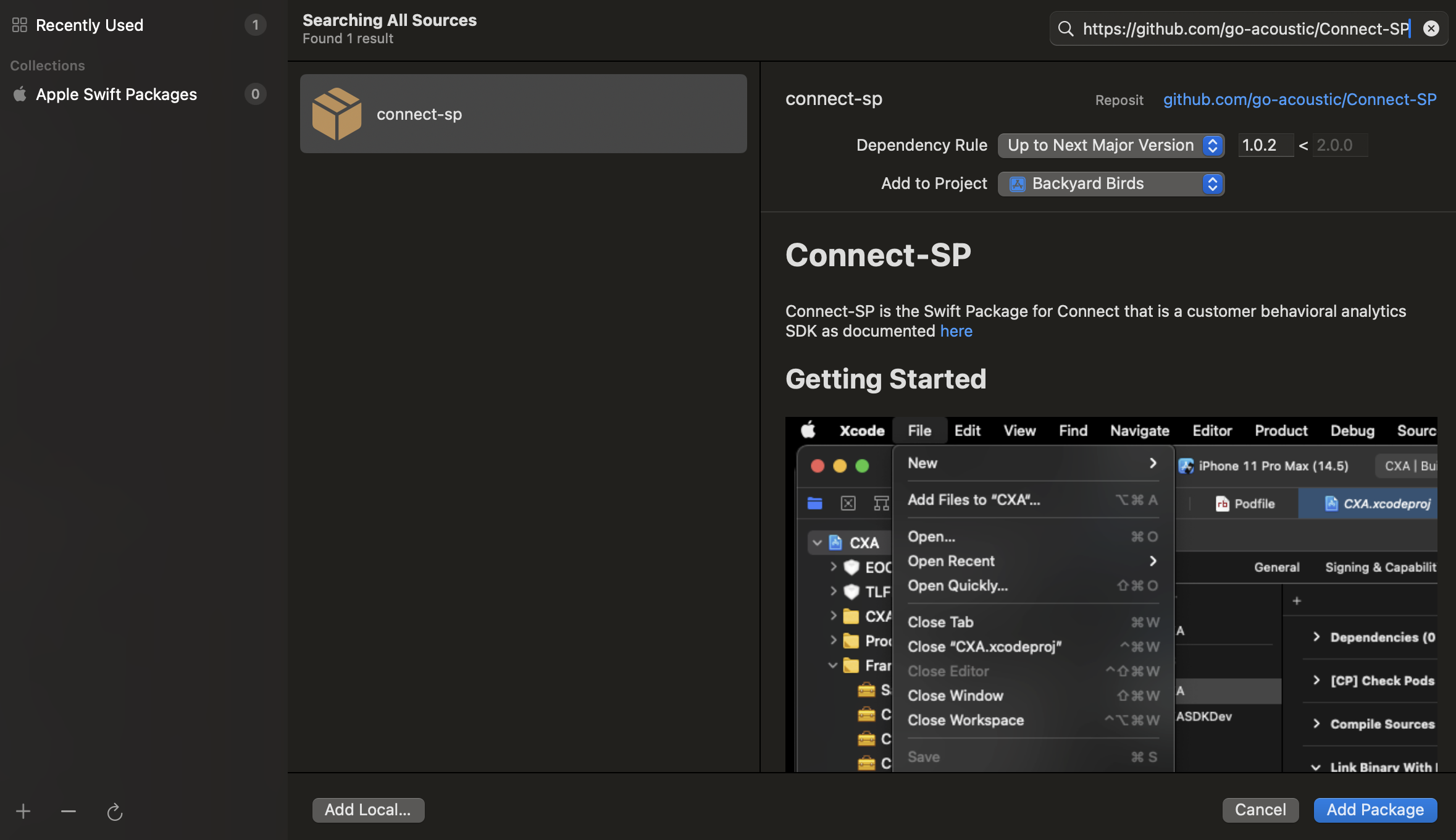 Adding Connect Swift Package