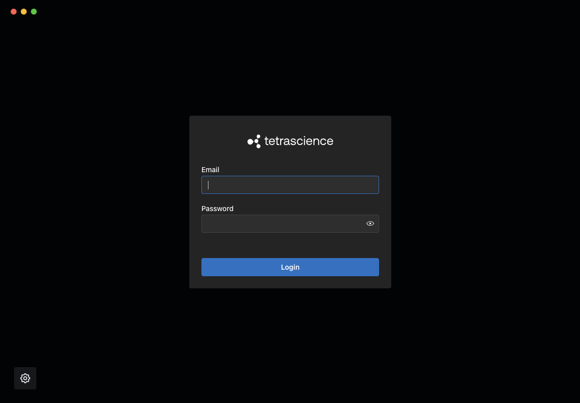 TDP credentials login dialog with email and password fields