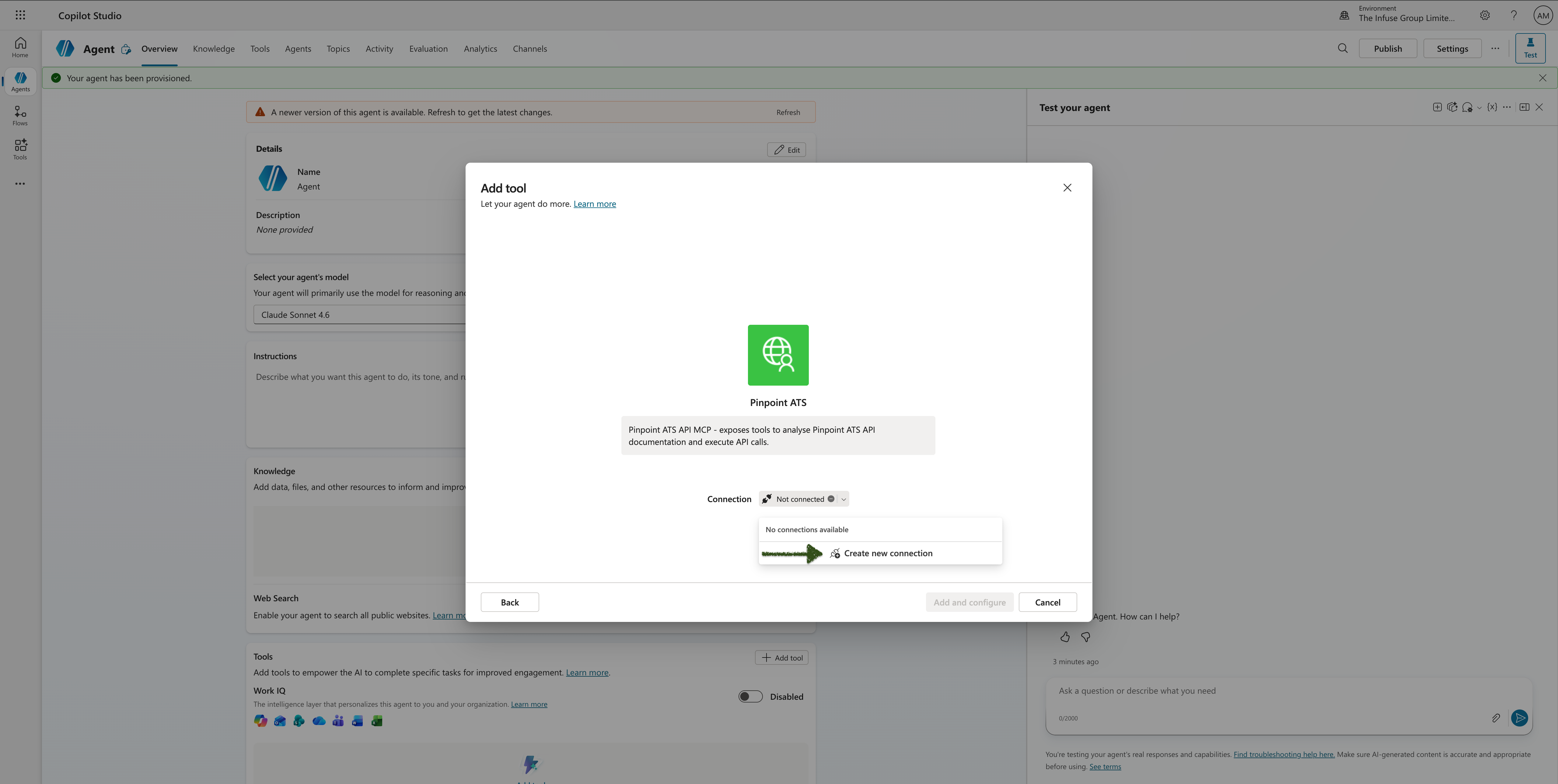 Step 10 – Connect to Pinpoint API dialog with API key field