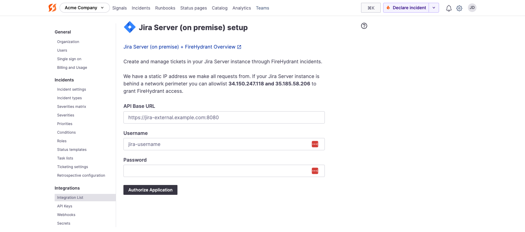 Filling in details for Jira Server