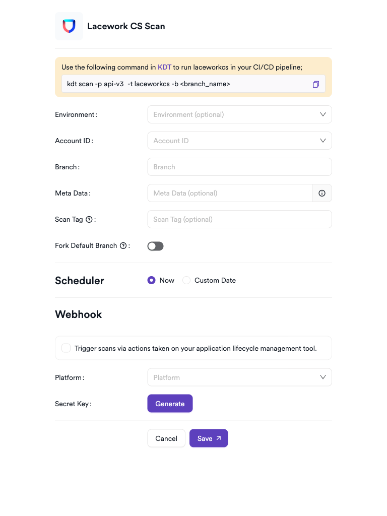 Lacework CS scan creation