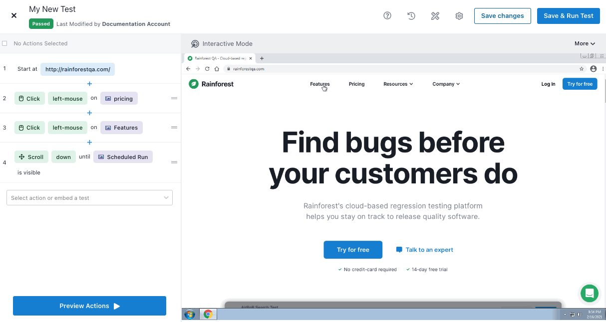 1.gif Use Preview Actions to validate test steps.