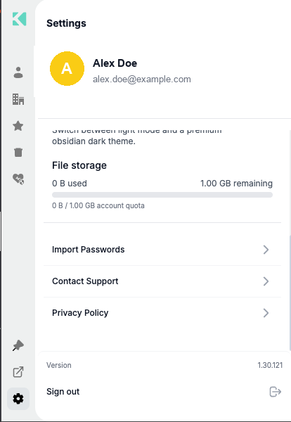 File storage, links and sign out