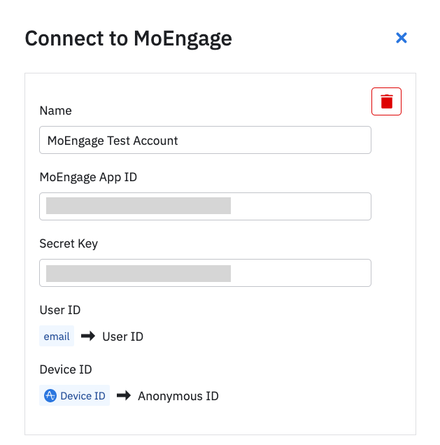 This is an example of what a built-out modal would look like in Amplitude once you've finalized your configuration. This would be part of the user's setup process when setting up your integration. Note this example shown is using "Basic Authentication".
