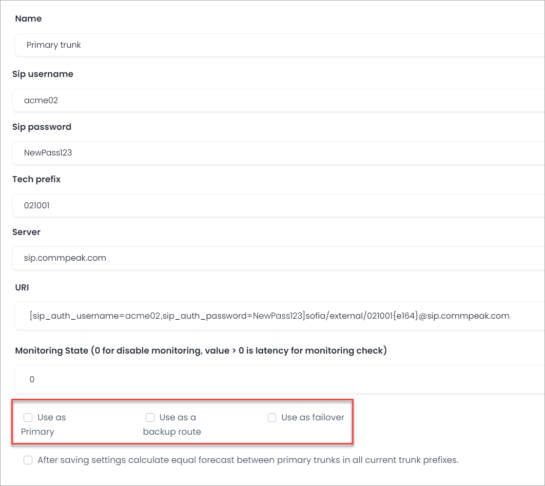 Screenshot with removing checkboxes for a trunk