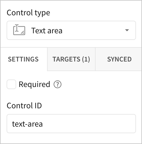 Text area control with the settings tab selected showing the Control ID option