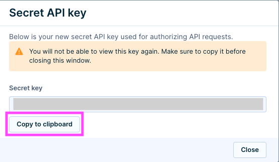 Copy the Secret key to the clipboard