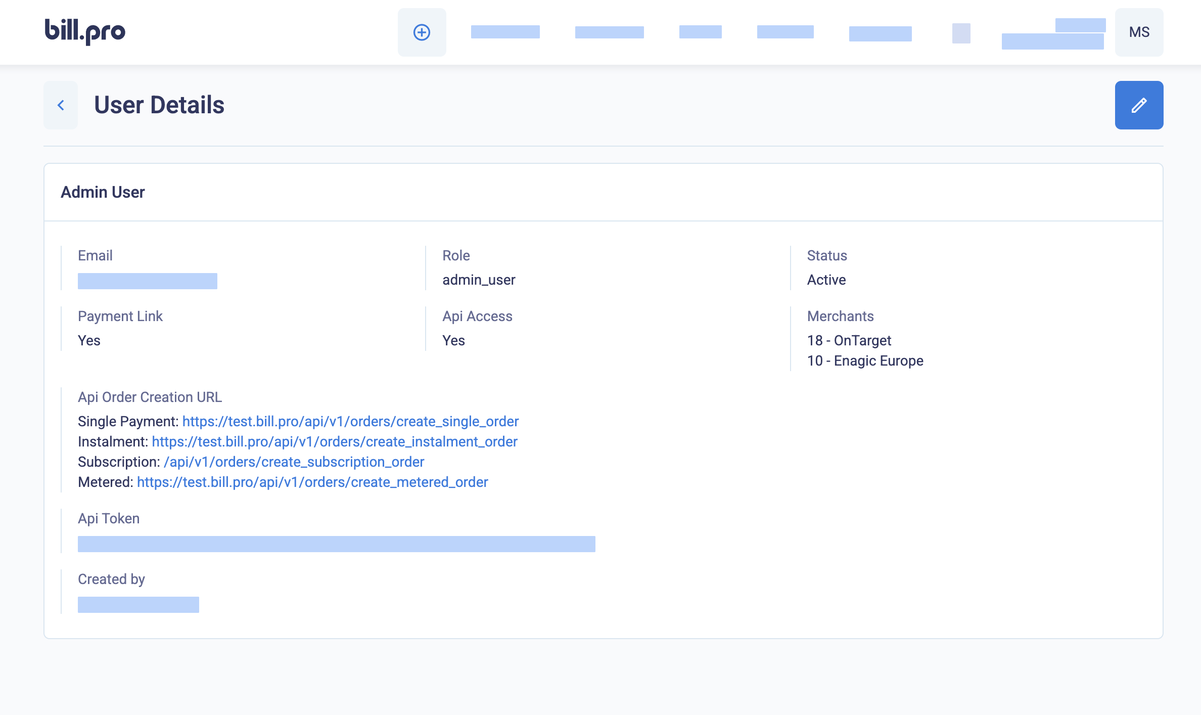 Display the user details with the merchants list