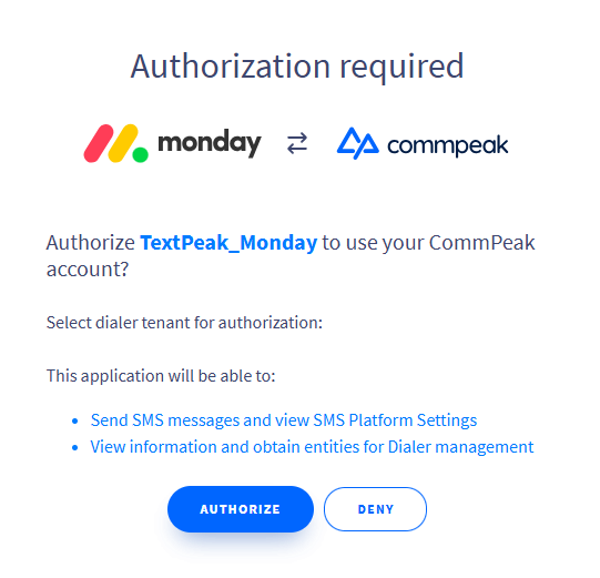 Screenshot of the authorization dialog