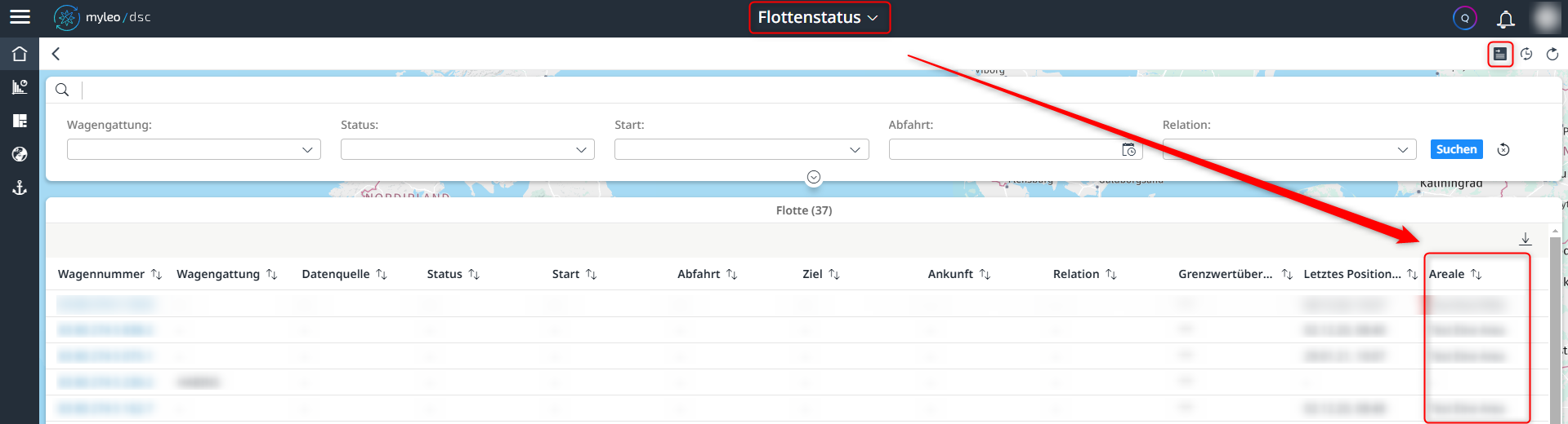 Anzeige der neuen Spalte "Areale"