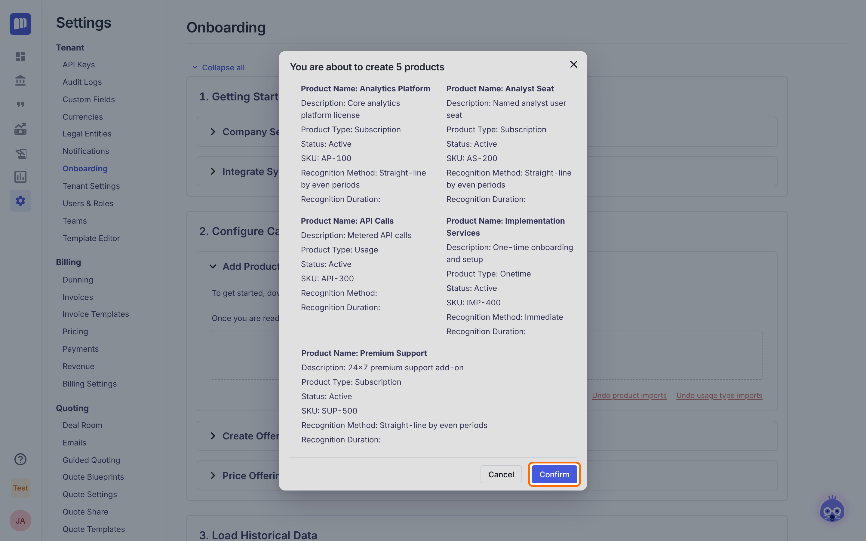 Confirm highlighted in the preview