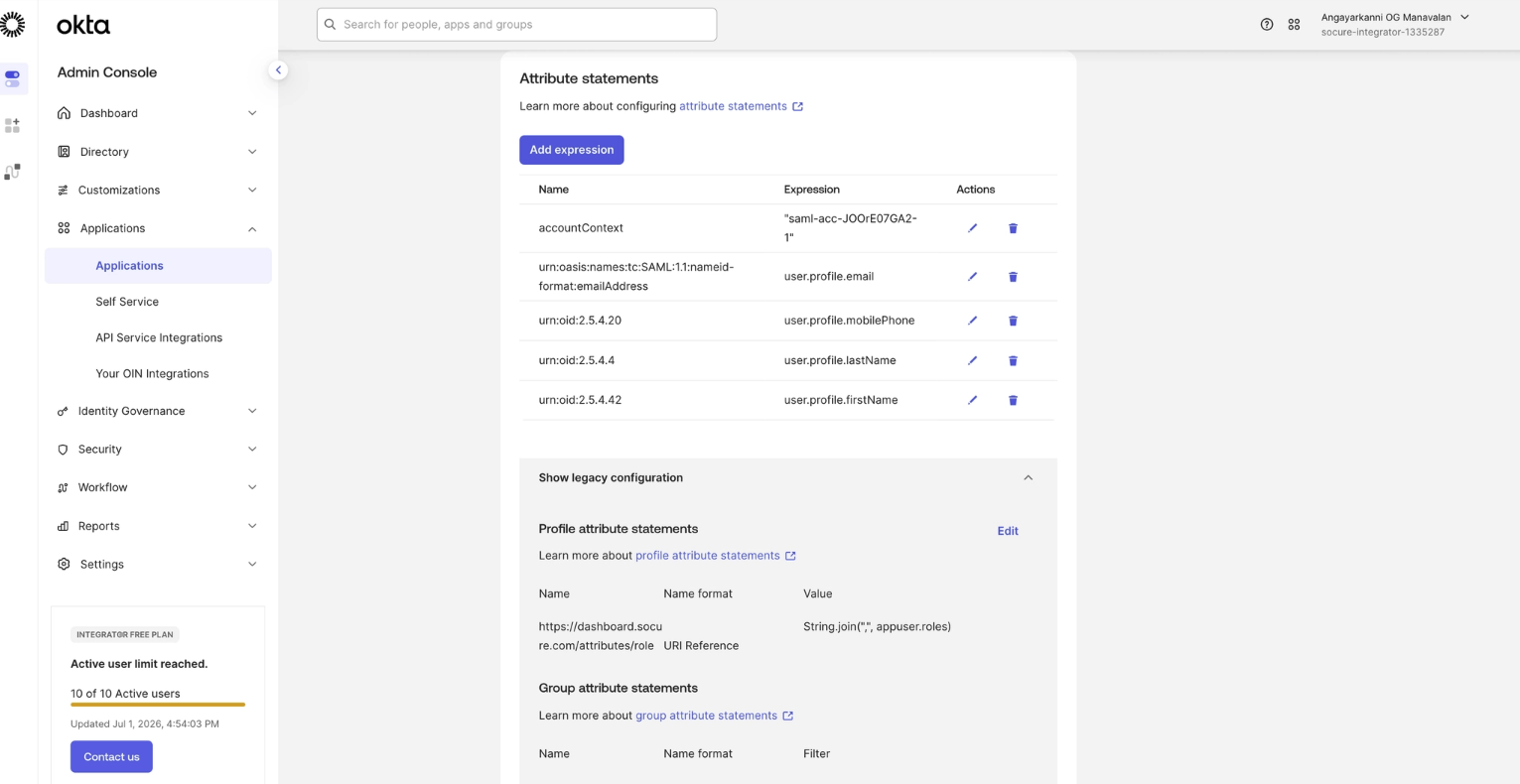 Okta profile mappings confirming the RoleName attribute mapping
