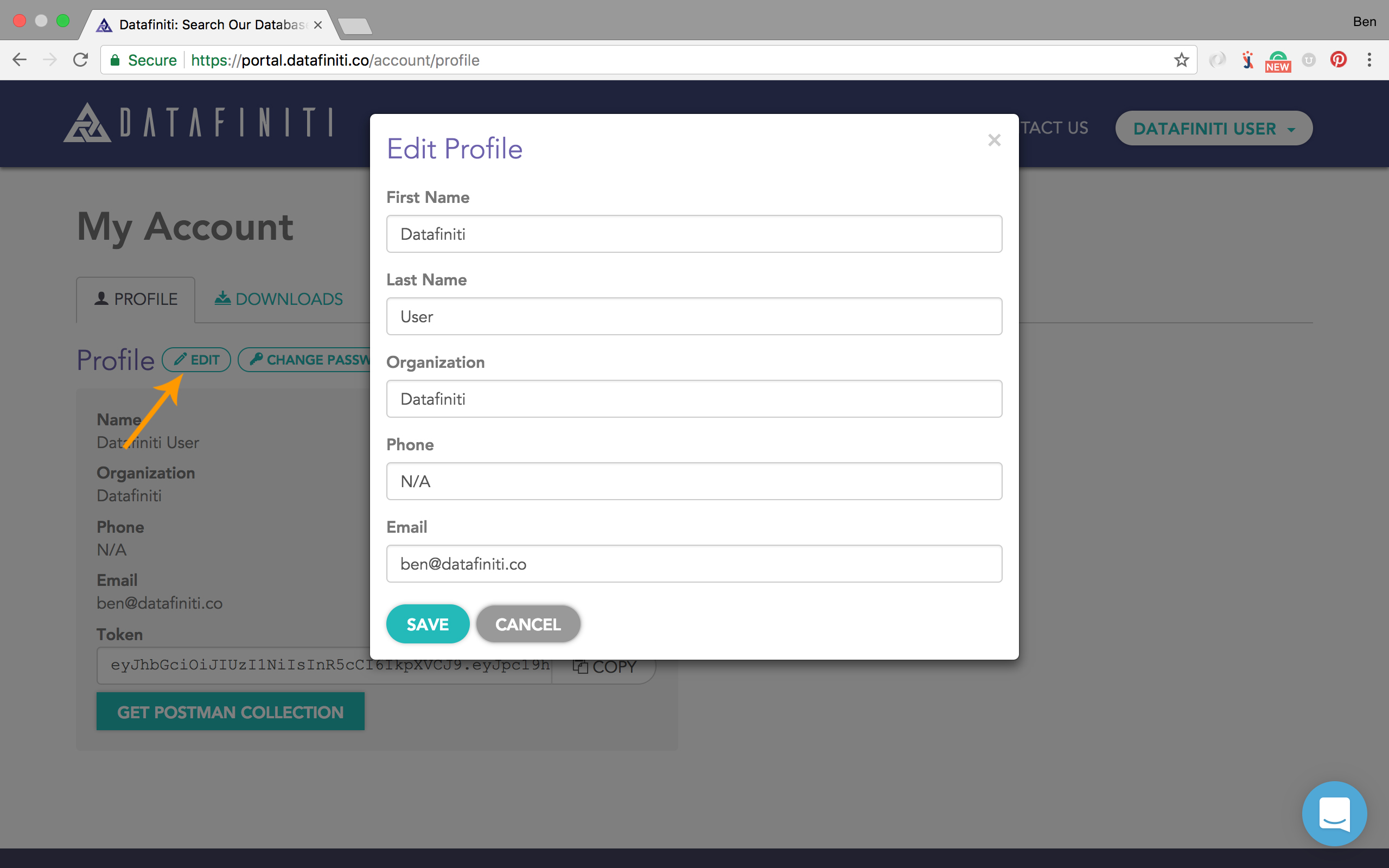 From this page, you can edit your profile details.