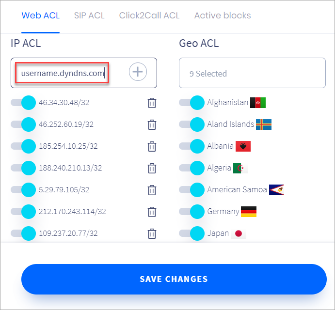 Screenshot of setting ACL for a domain