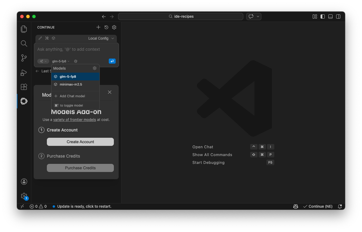 VS Code IDE with Continue extension