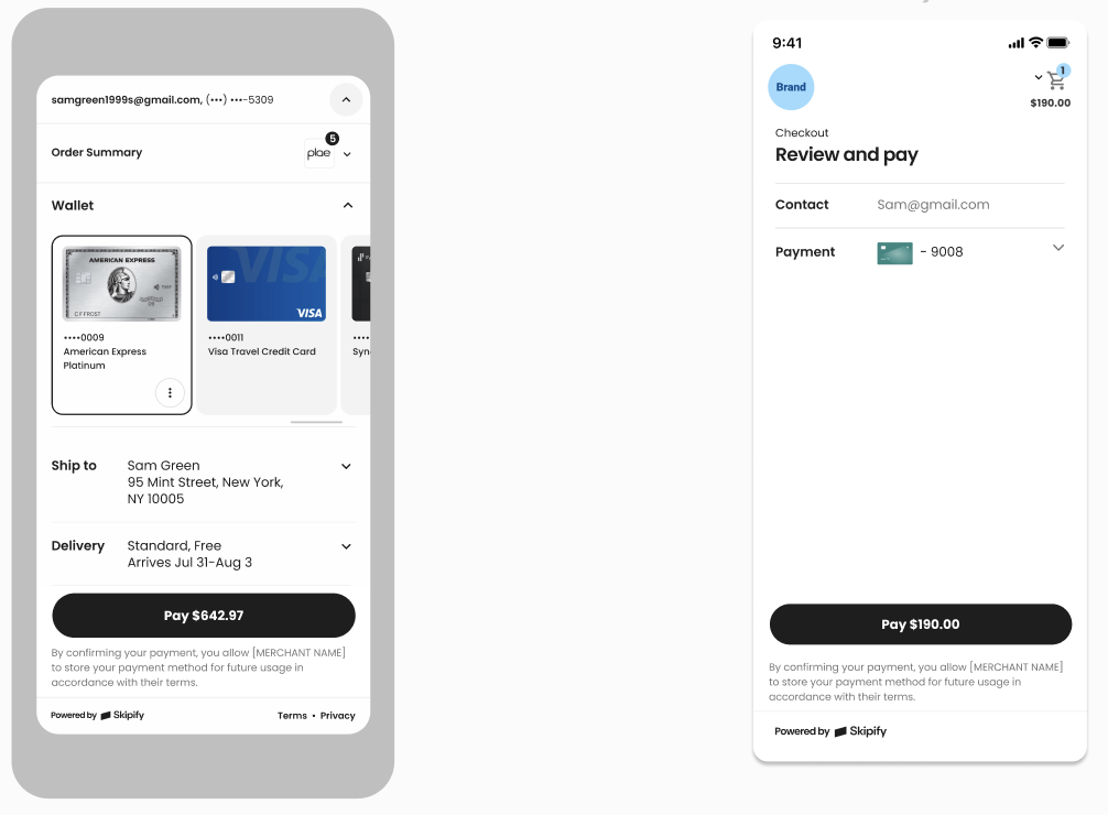recurring transactions consent banner: (L) Checkout SDK, (R) Paylinks