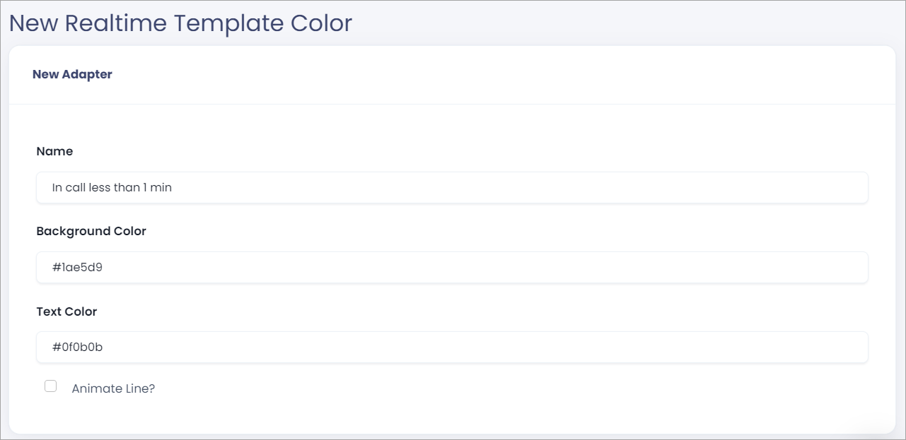 Screenshot of adding a realtime color template