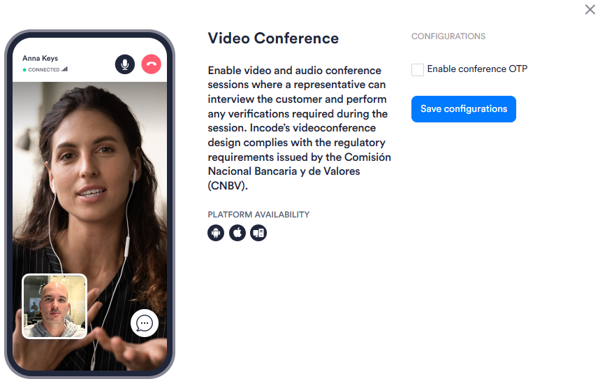 Image of the Video Conference module's configuration page. Has one configuration option.