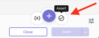arrow pointing to assertion button