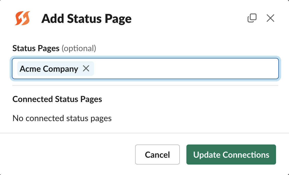 Modal for adding a status page via Slack