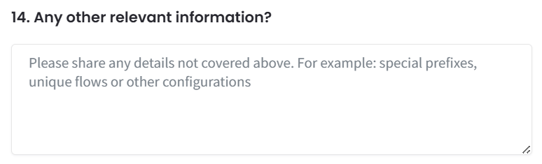 Screenshot with question 14 (customized option): additional information