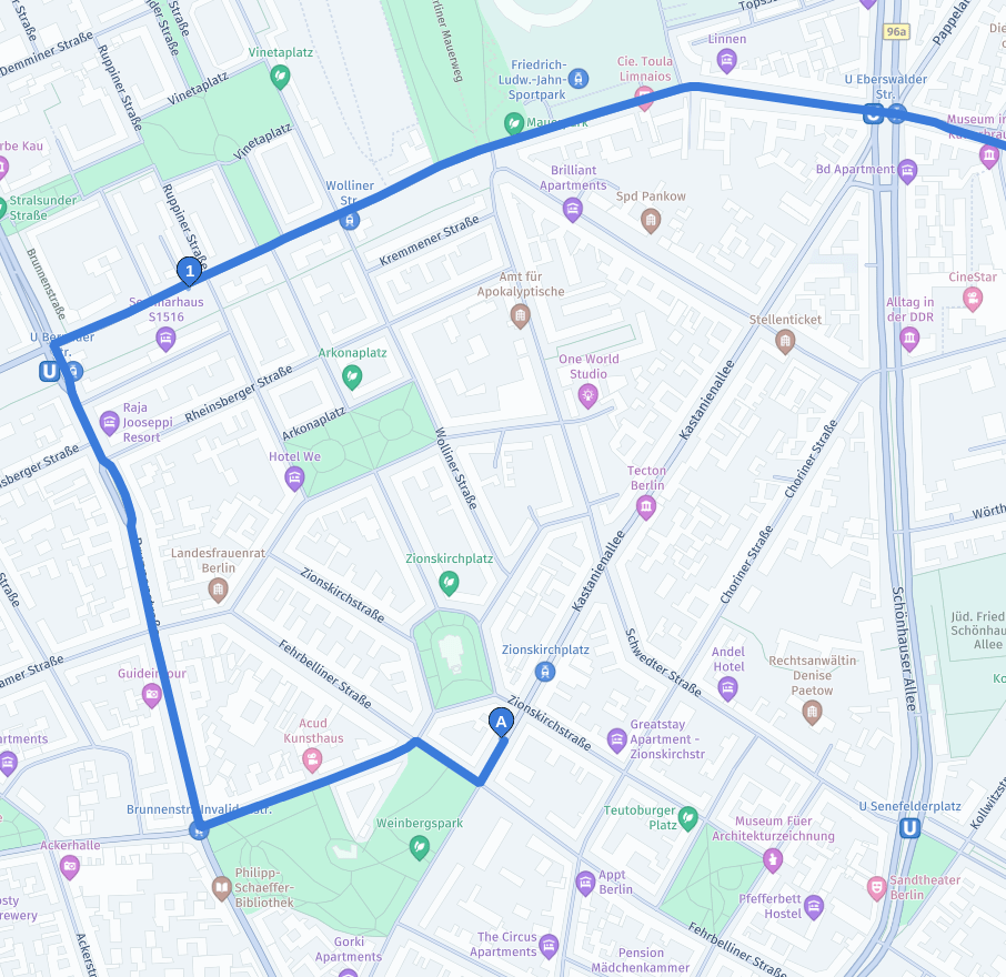 A route with a via waypoint