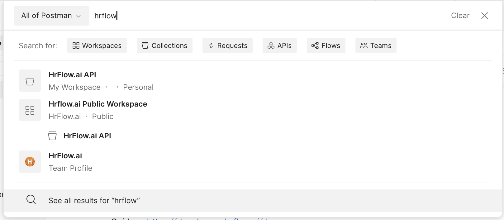 Search for "HrFlow.ai Public Workspace"