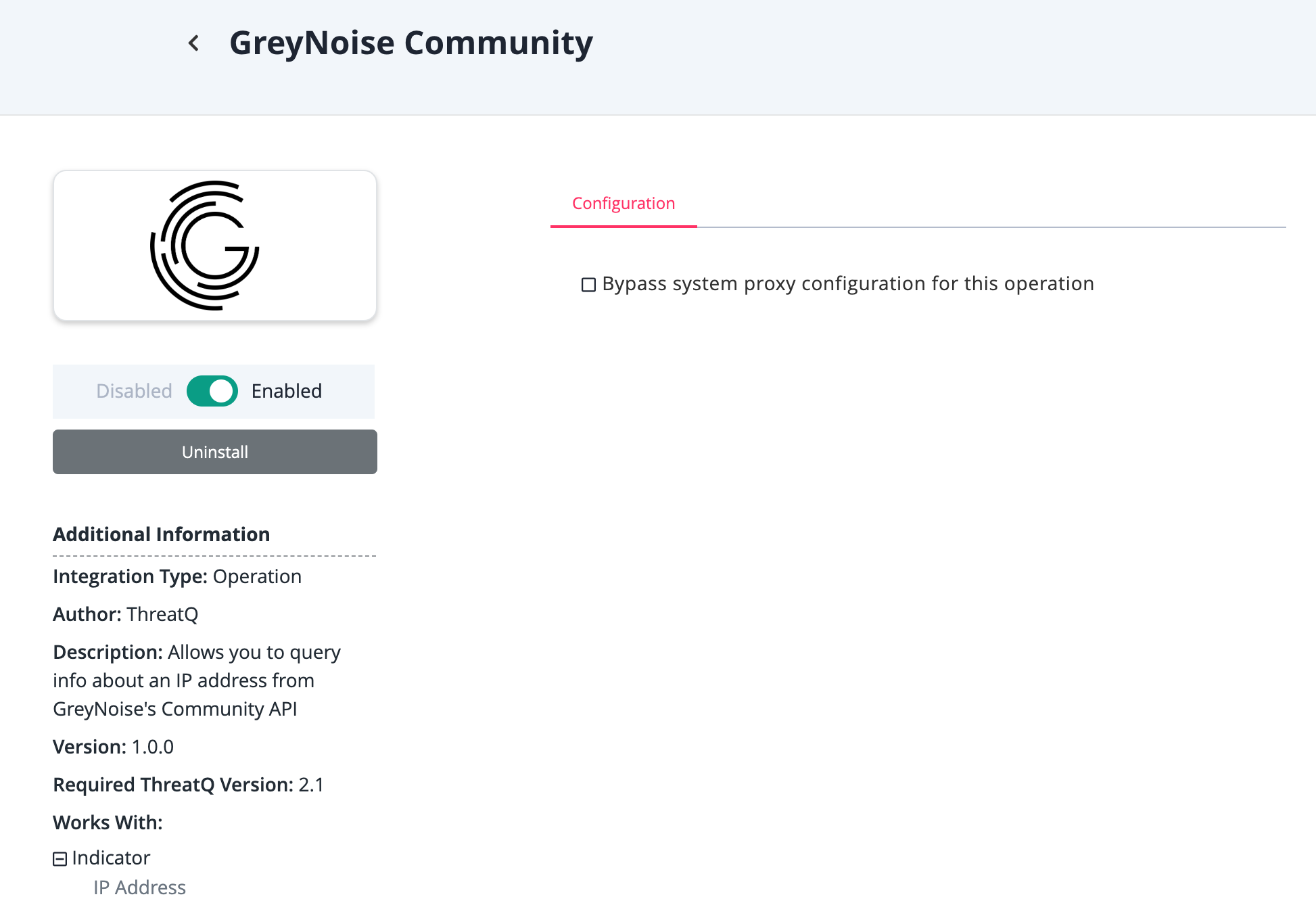 GreyNoise Community Operation configuration options