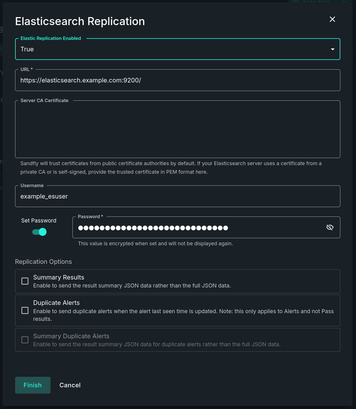 Elasticsearch Replication Form