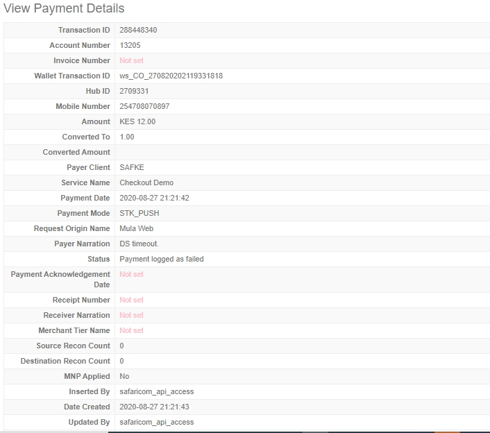 Detailed payments view