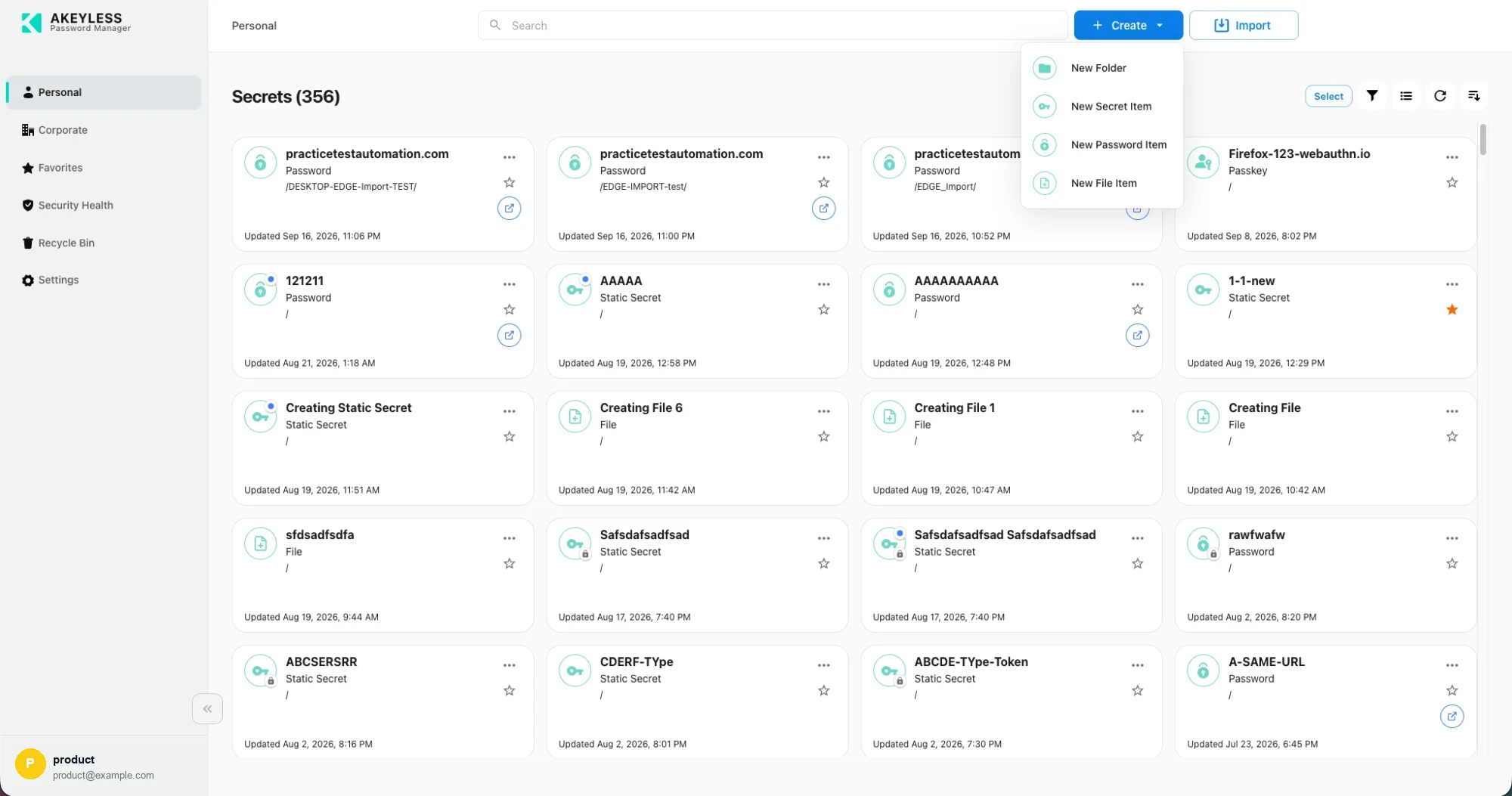 The Create menu