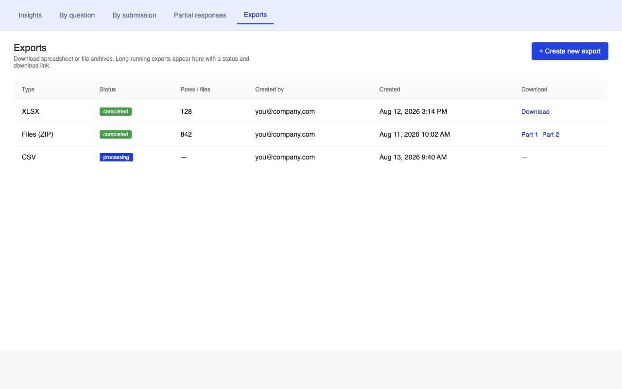 Exports page
