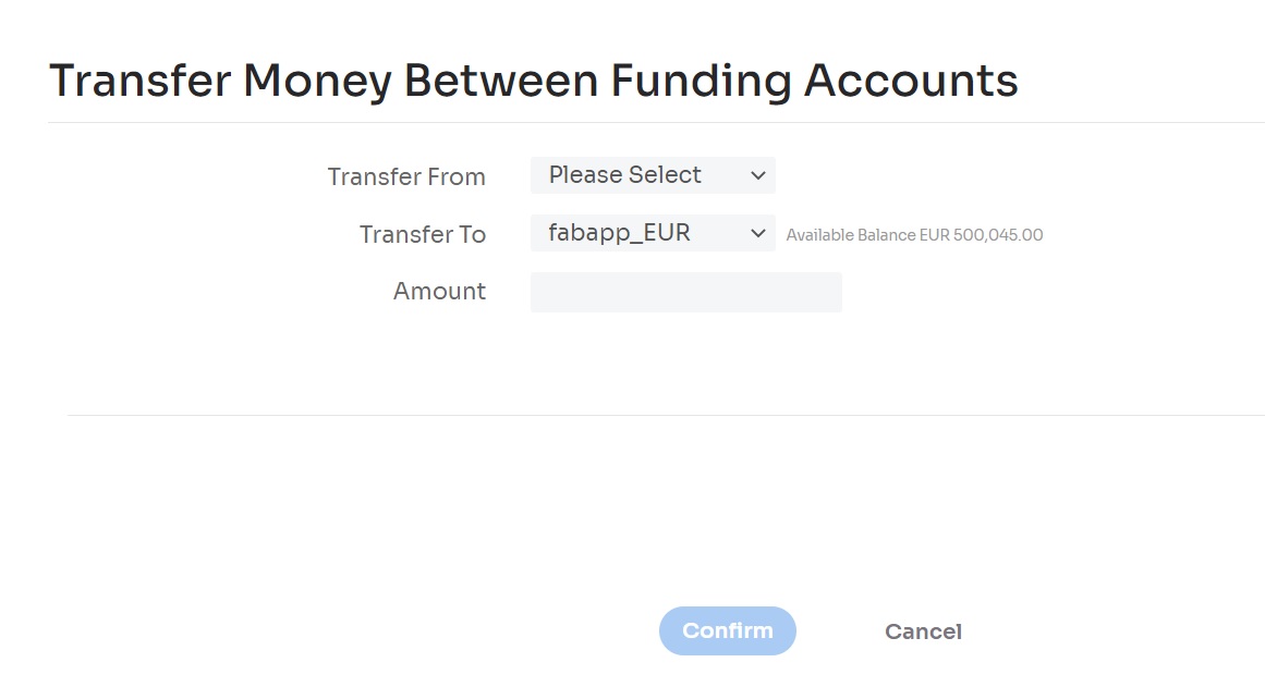 Figure 6: Transferring money between funding accounts