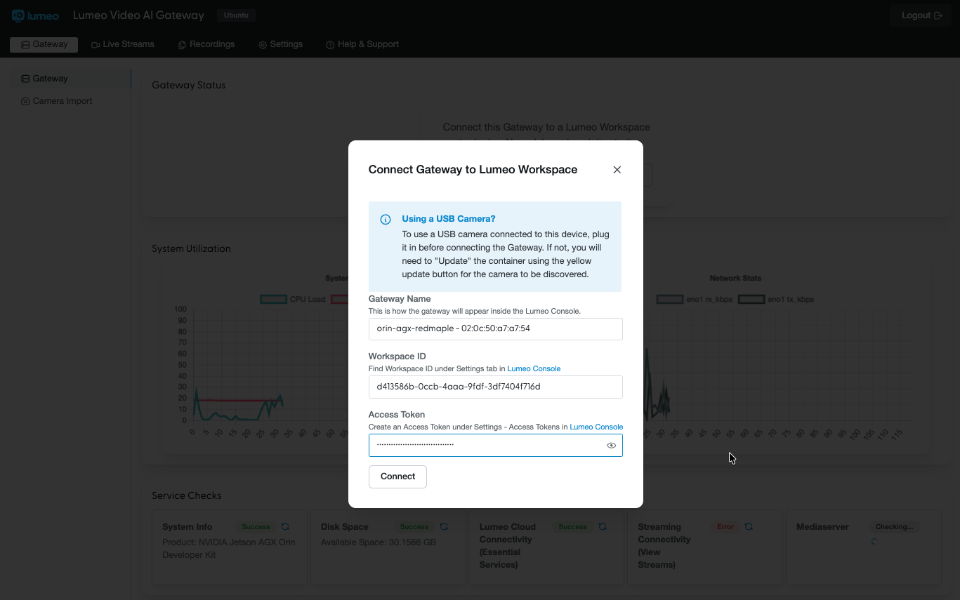 Provide the token and workspace ID. Then click Connect.