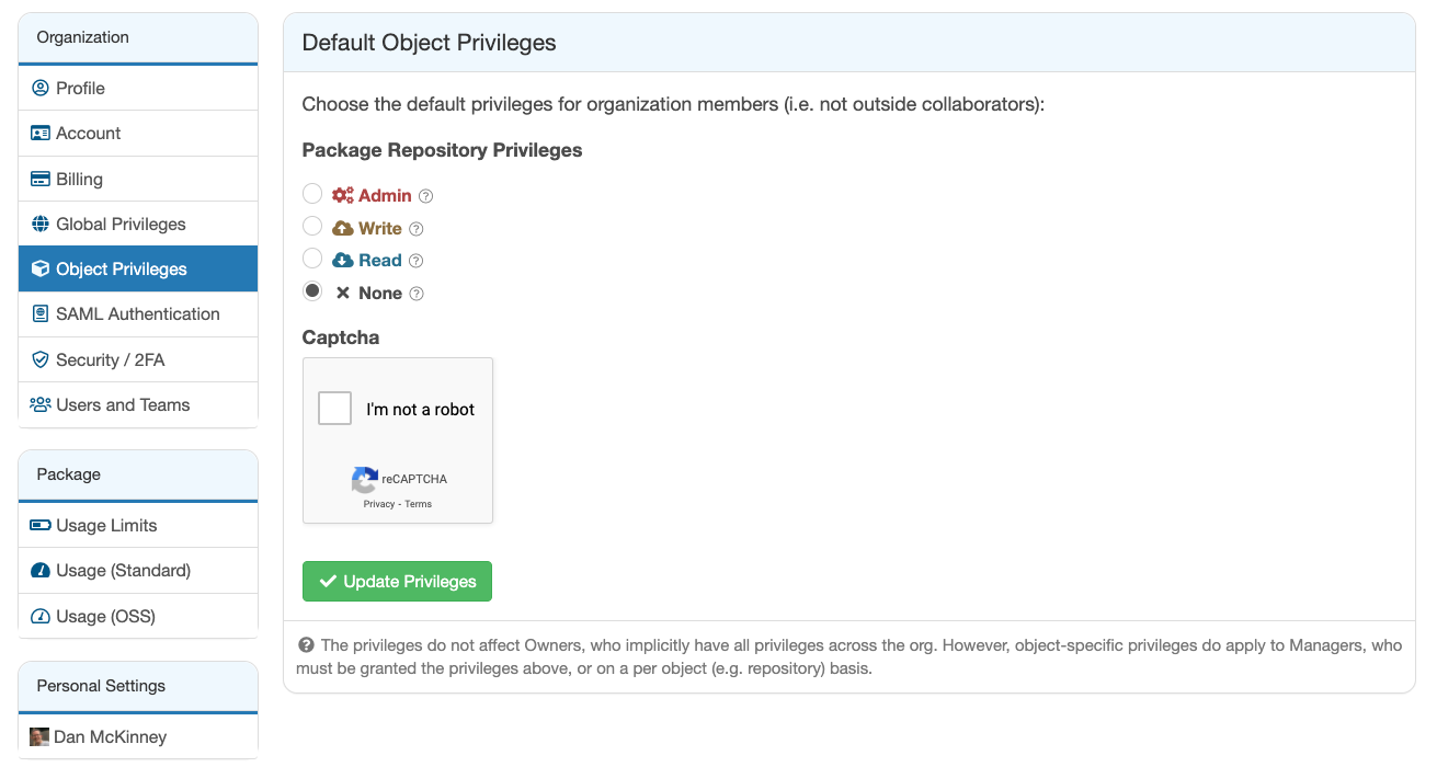 Organization Object Privileges