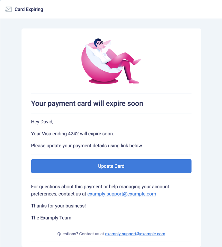 Example of the card expiring email