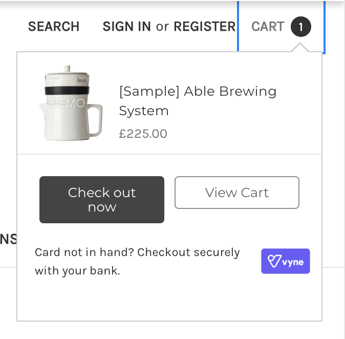 Customisable on-site messaging displayed on the mini cart page 