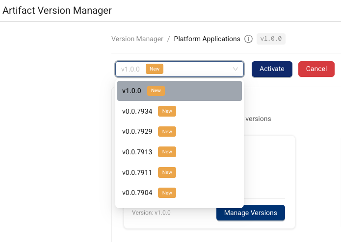 Version dropdown for Artifact Version Manager