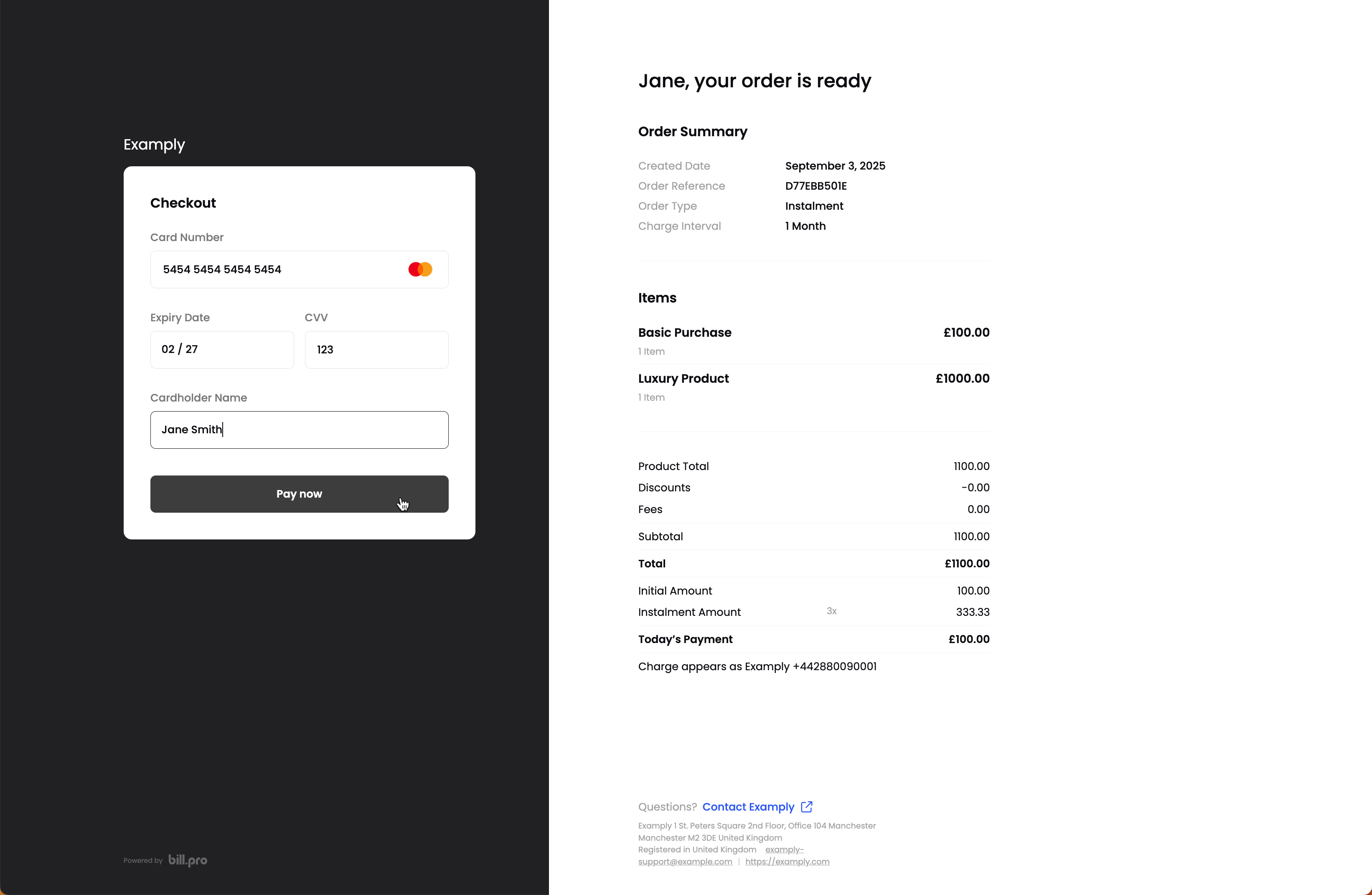 The customer can enter their card details in the secure payment iframe