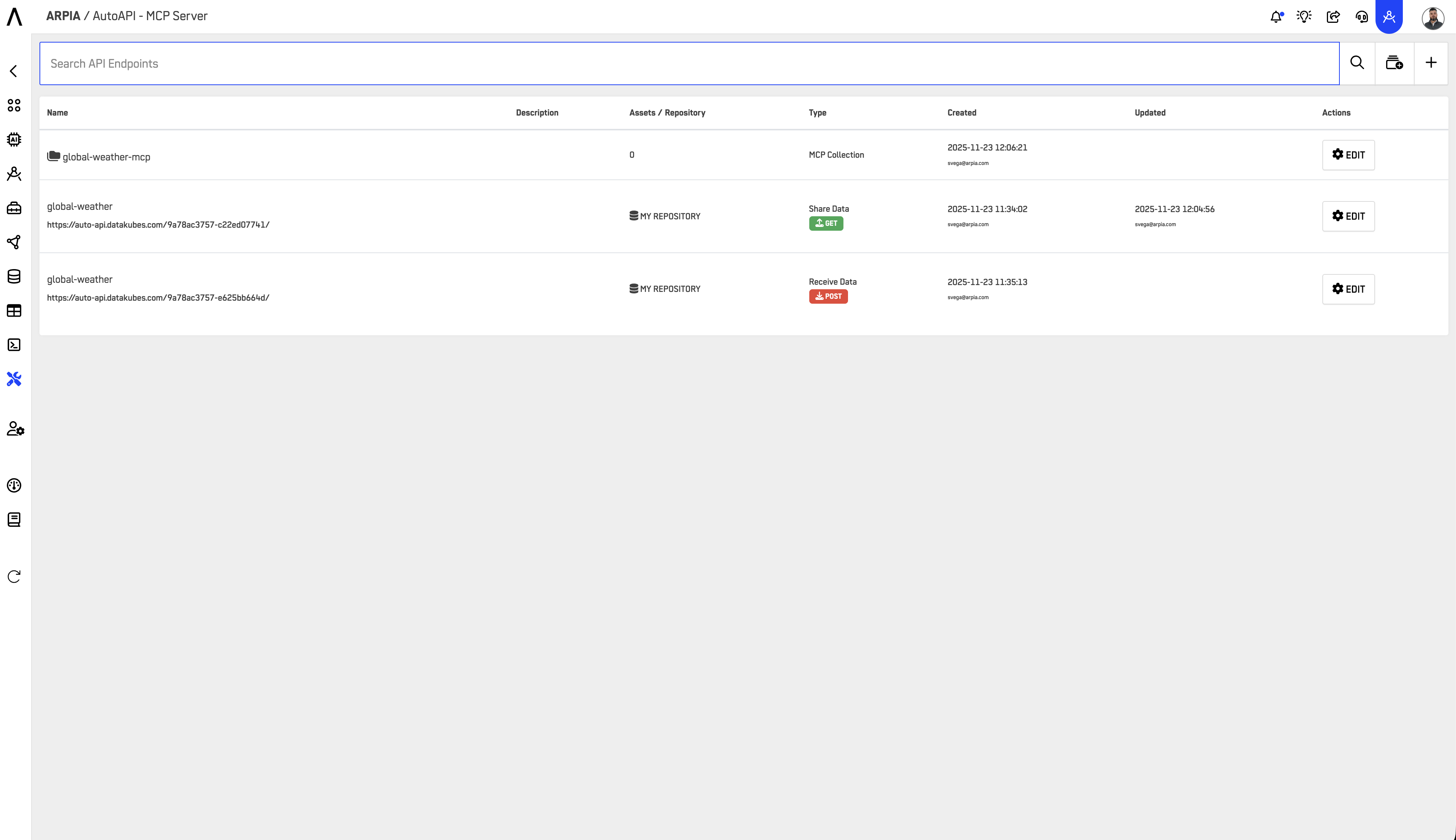 AutoAPI Screen showing endpoint configuration