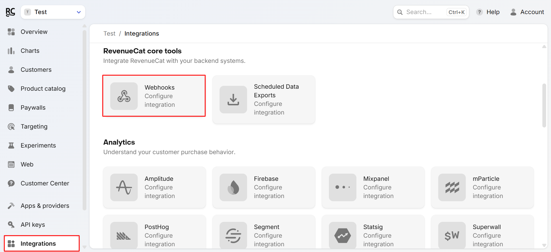 Integrations → Webhooks