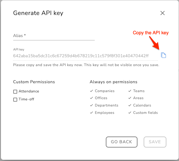 Generate the API key