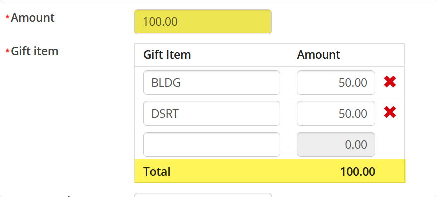 Splitting the donation between two gifts